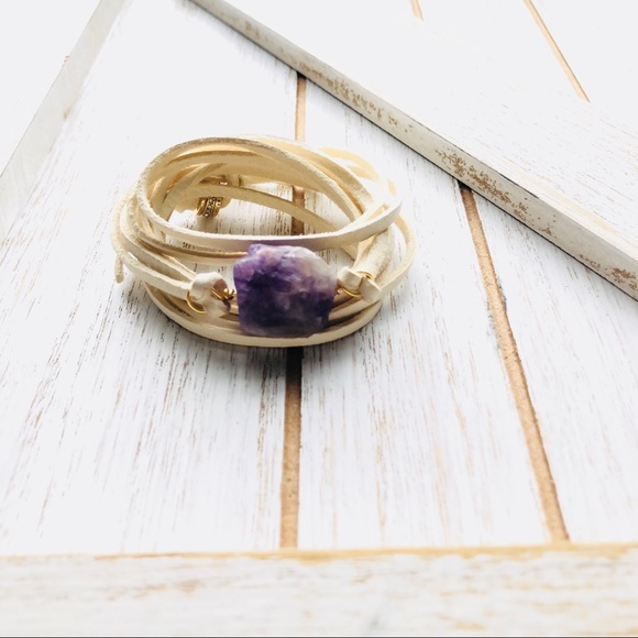 Amethyst Leather Wrap Bracelet - Picture 2 of 6